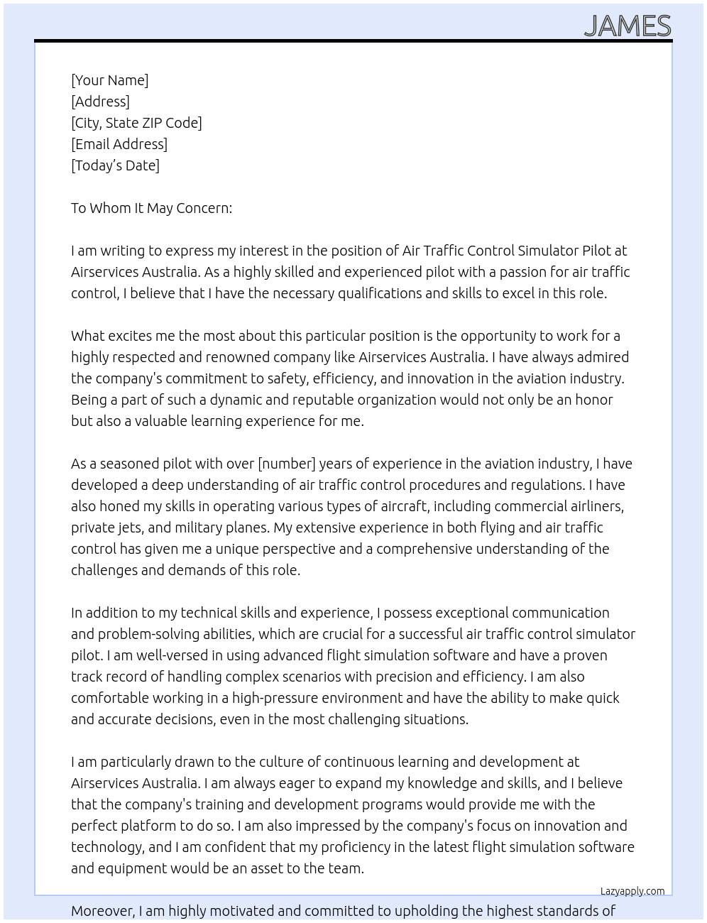 Air Traffic Control Simulator Pilot At Airservices Australia Cover Letter
