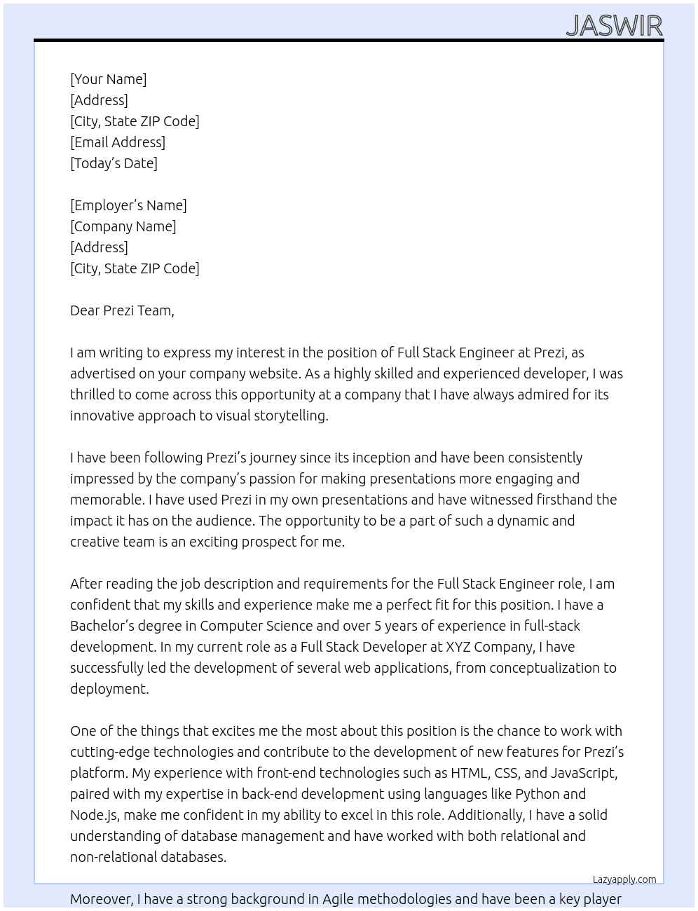 Full Stack Engineer At Prezi Cover Letter