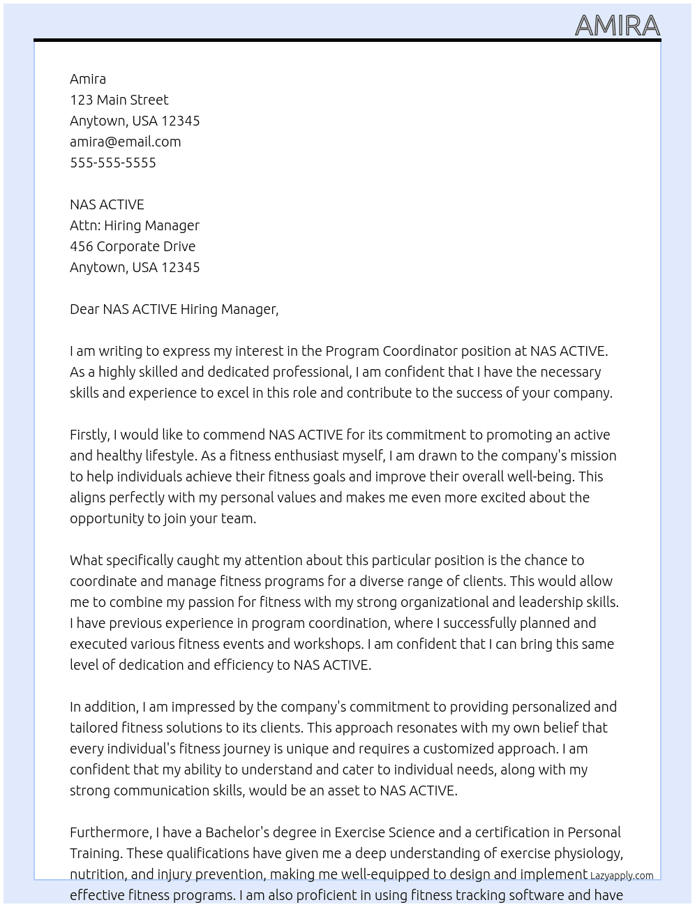 program coordinator" At NAS ACTIVE Cover Letter