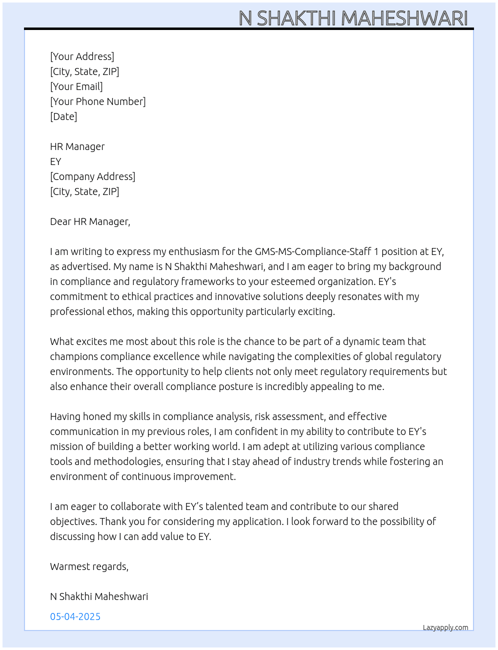 Cover letter for gms-ms-compliance- staff 1 - LazyApply