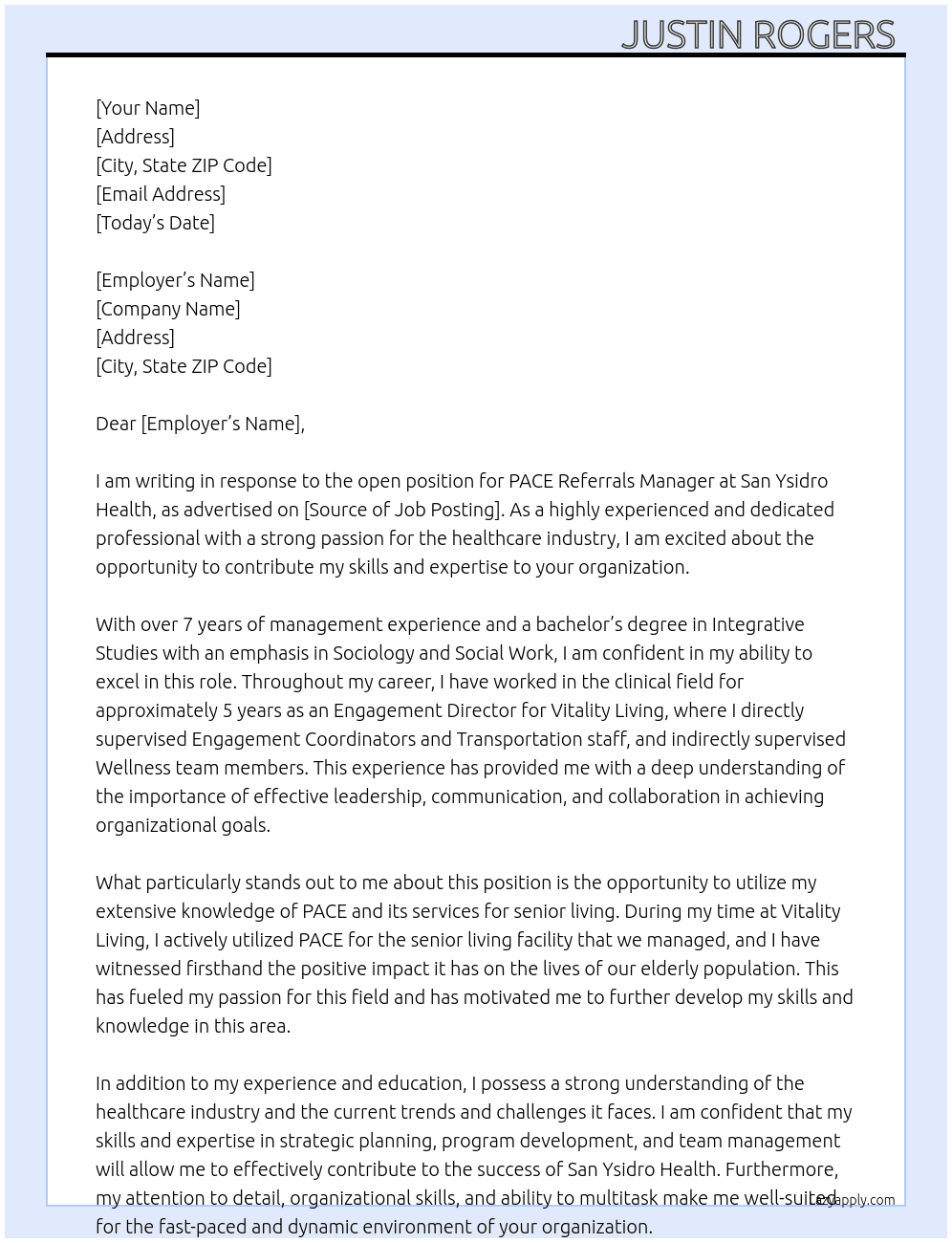 PACE Referrals Manager At San Ysidro Health  Cover Letter