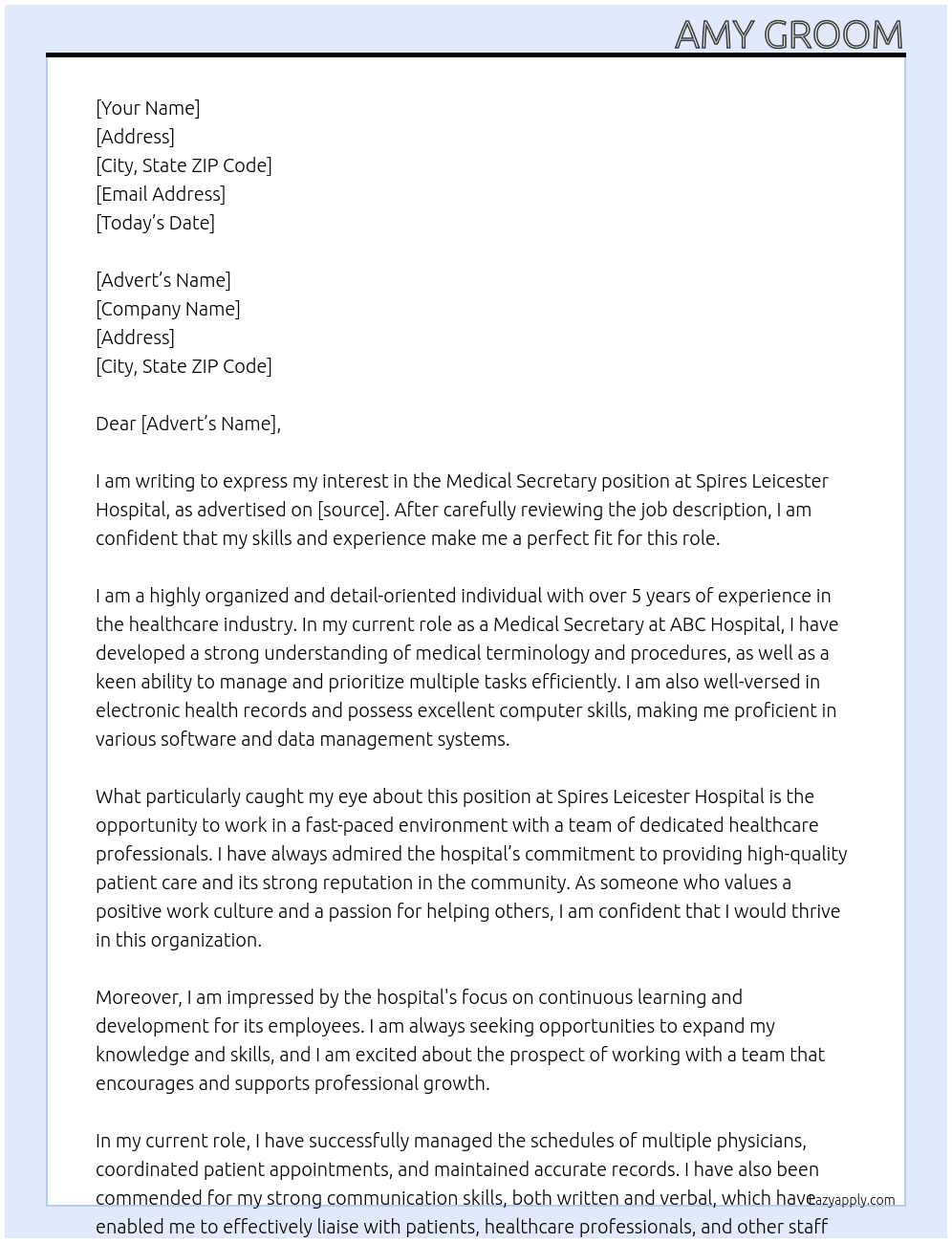 Cover letter for mmedical secretary - LazyApply
