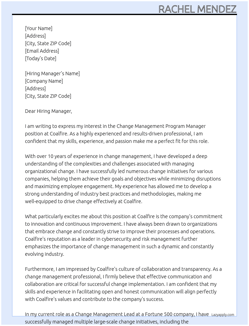 Change Management Program Manager At Coalfire Cover Letter