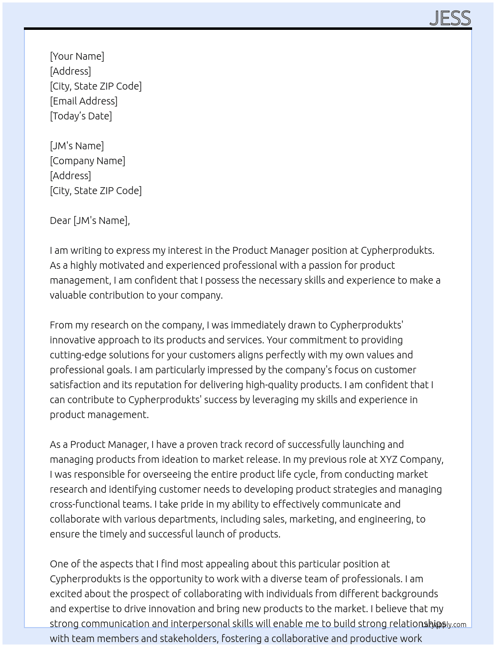Product Manager At Cypherprodukts Cover Letter