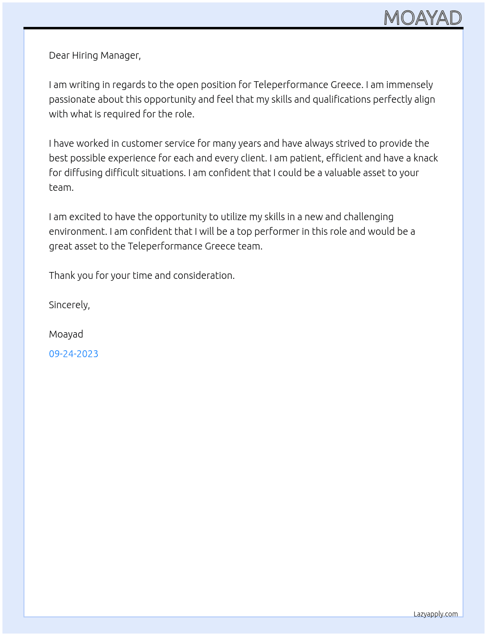 Teleperformance At Teleperformance greece Cover Letter