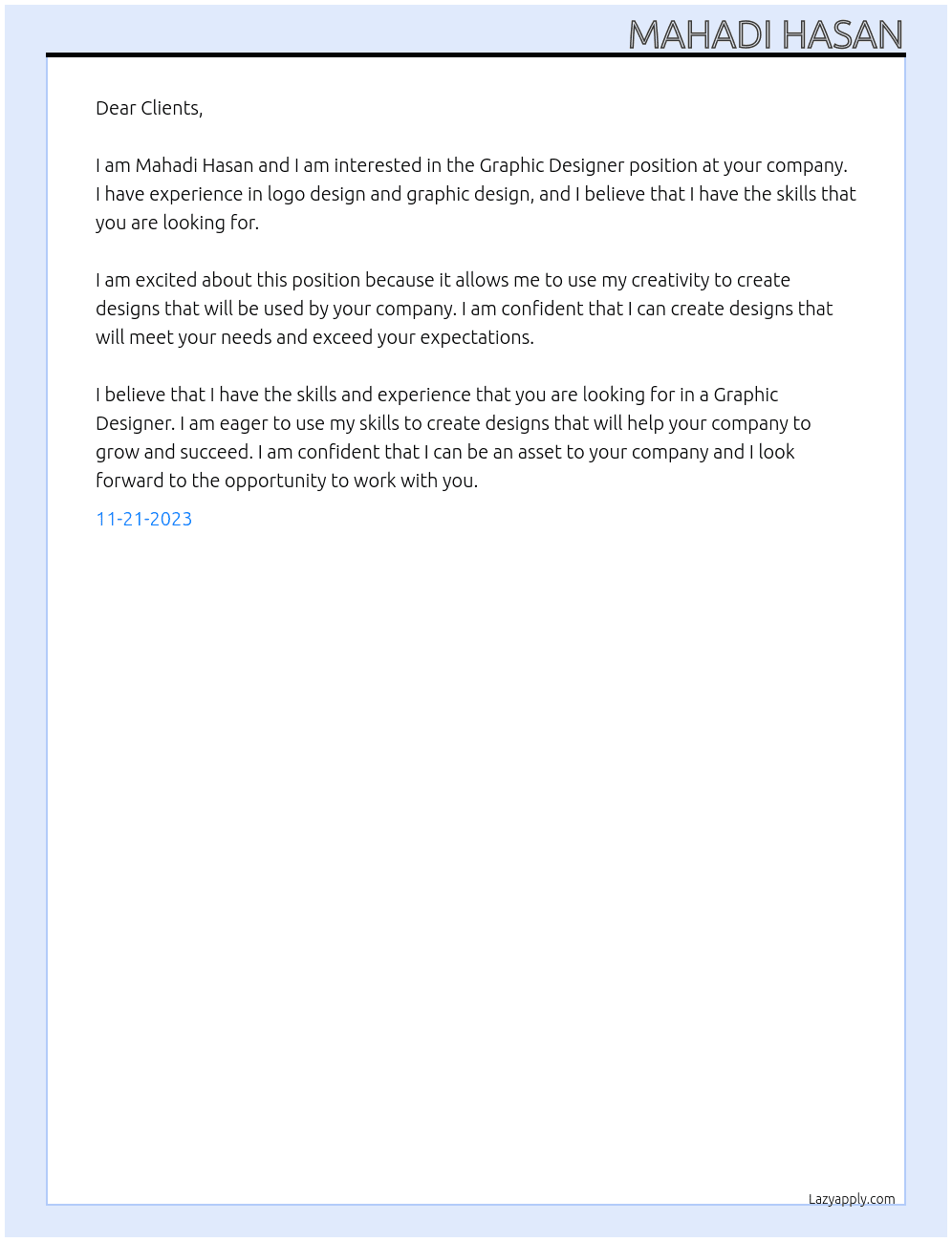 Graphic Designer  At Clients  Cover Letter
