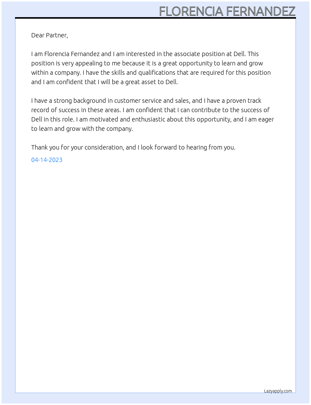 associate At Dell Cover Letter