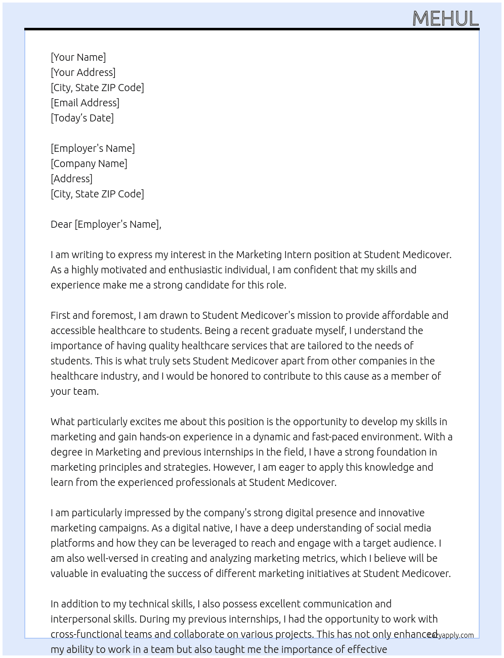 Marketing intern At Student Medicover Cover Letter