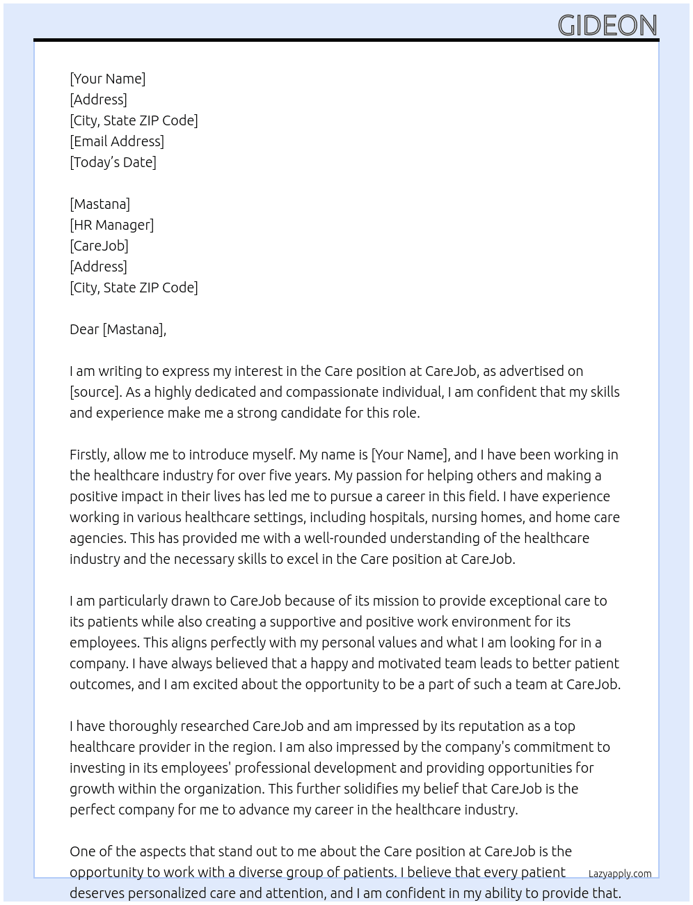care At carejob Cover Letter