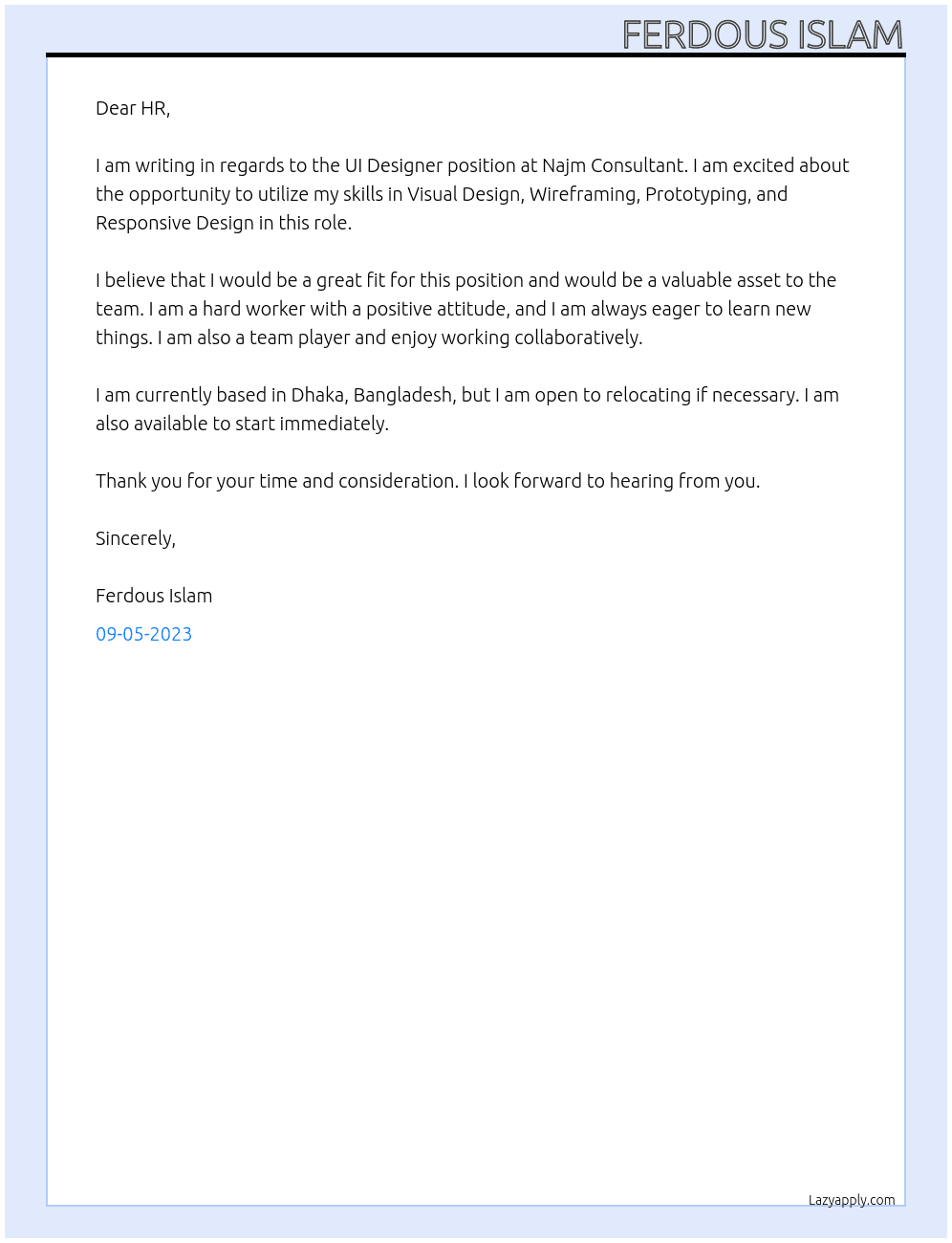 UI Designer At Najm Consultant Cover Letter