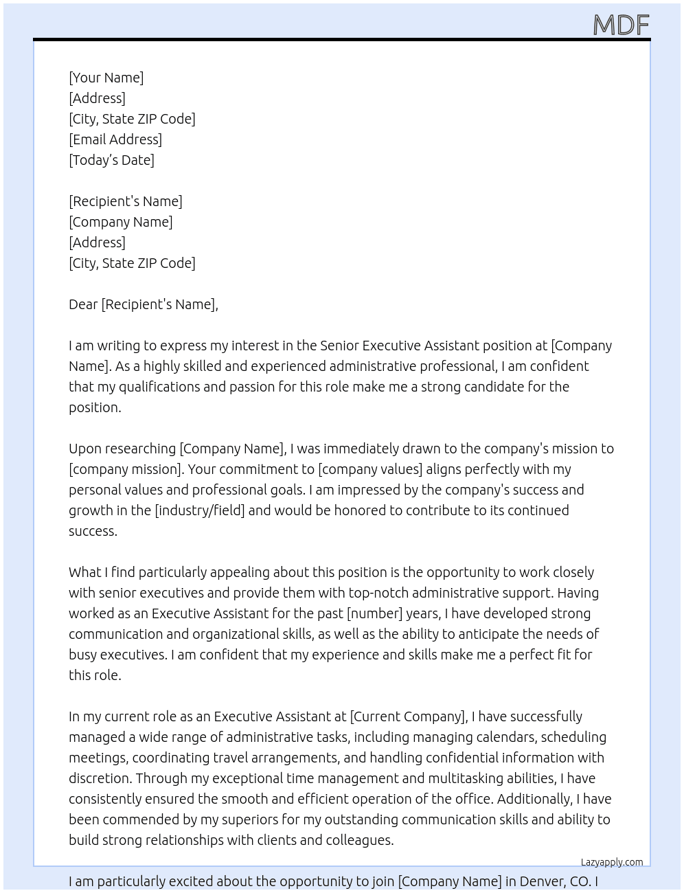 Senior Executive Assistant At sadf Cover Letter
