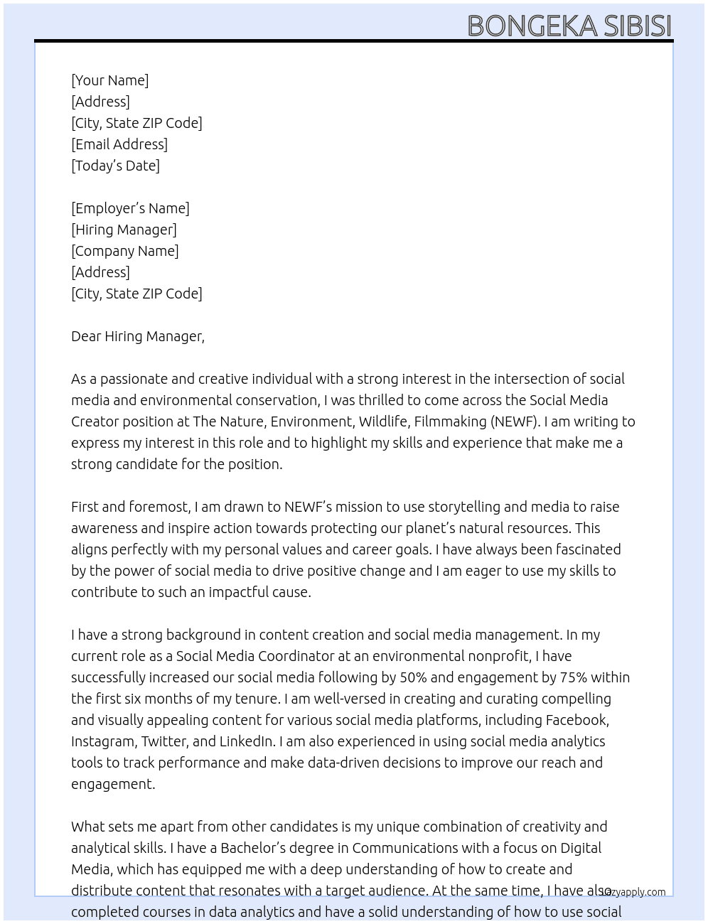 Cover letter for social media creator- - LazyApply