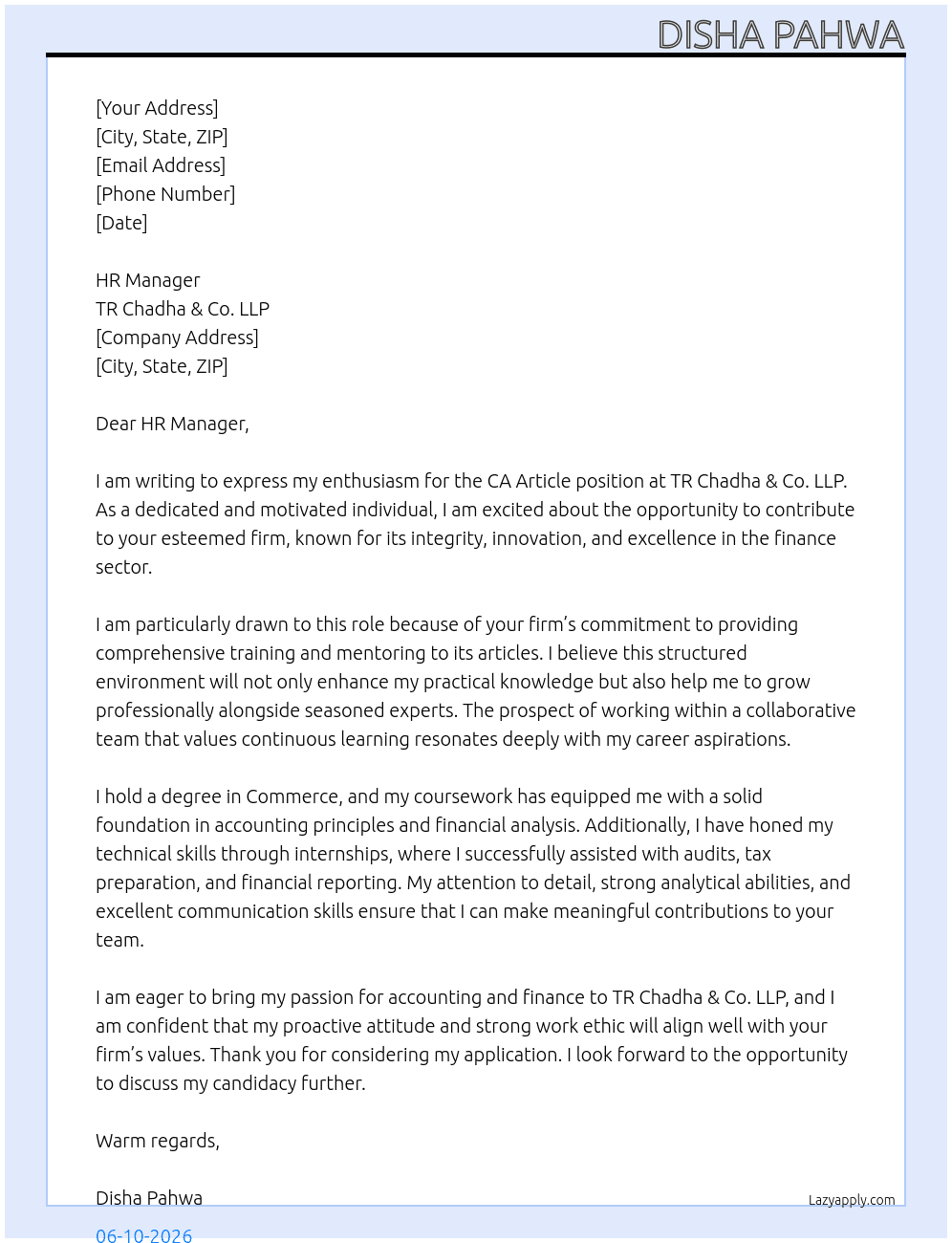 Cover letter for ca article - LazyApply