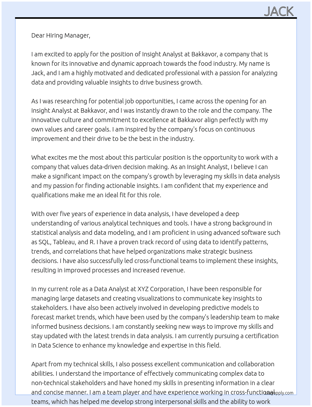 Cover letter for insight analyst - LazyApply