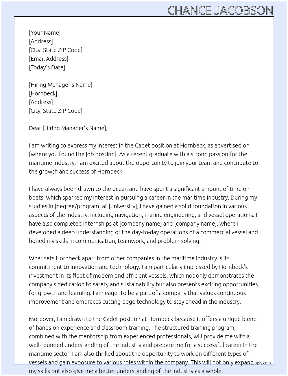 cadet At hornbeck Cover Letter