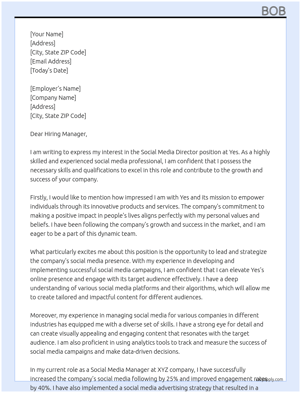 social media director At yes Cover Letter