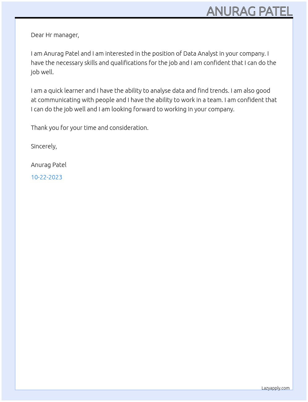 Data Analyst At Enfusion Cover Letter