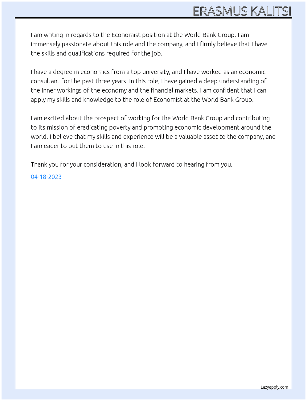 Economist At World Bank Group Cover Letter