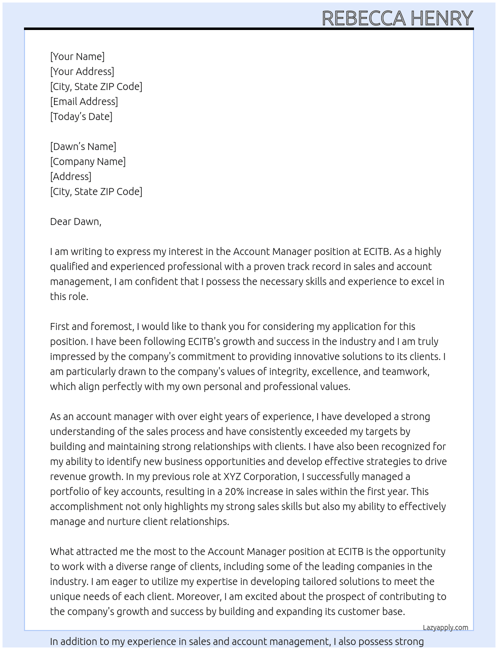 Account Manager At ECITB Cover Letter