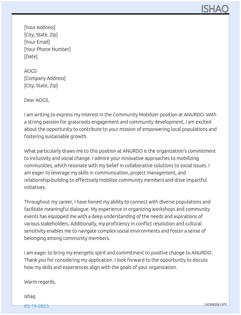 Community mobilizer At ANURDO Cover Letter