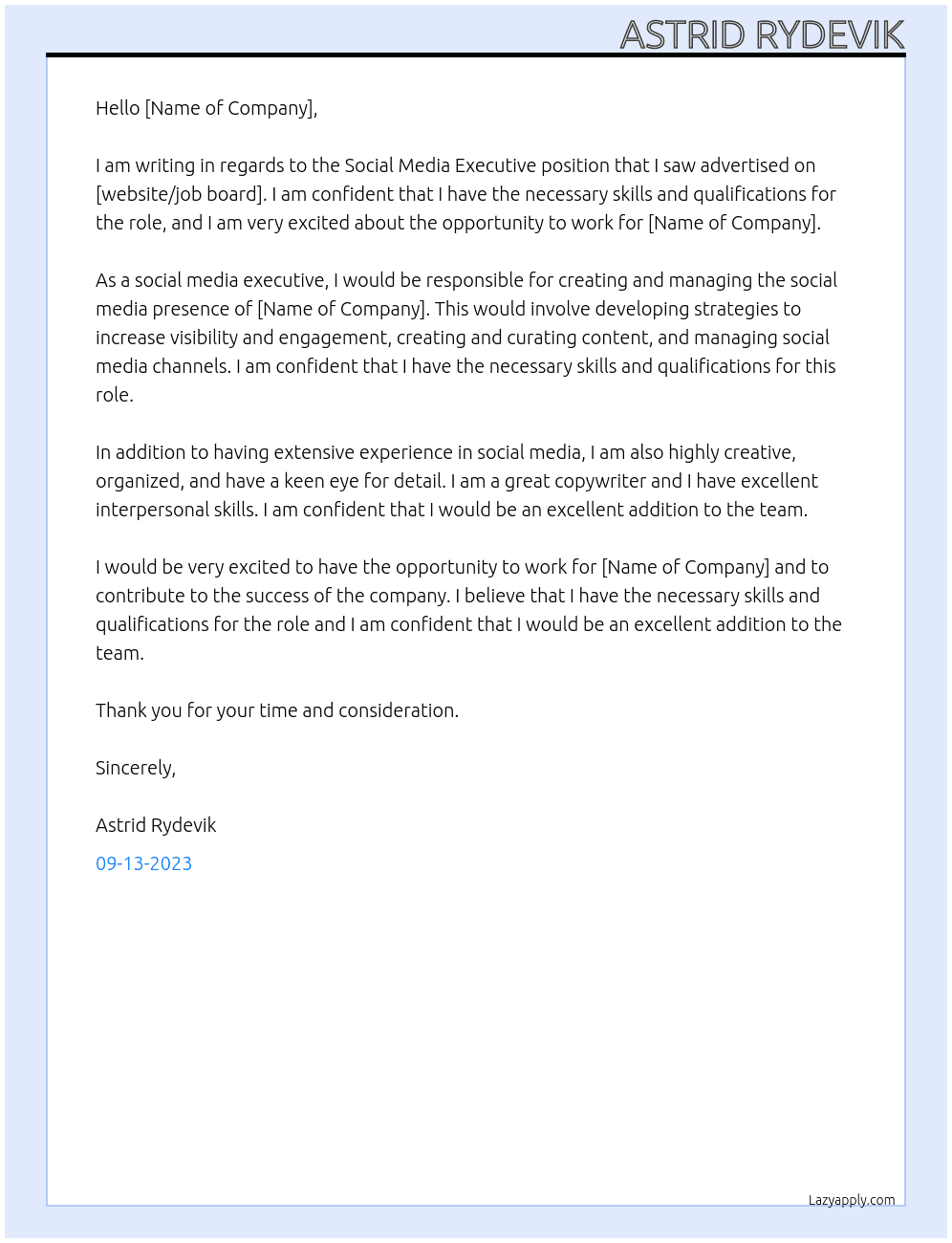 Social media executive At - Cover Letter