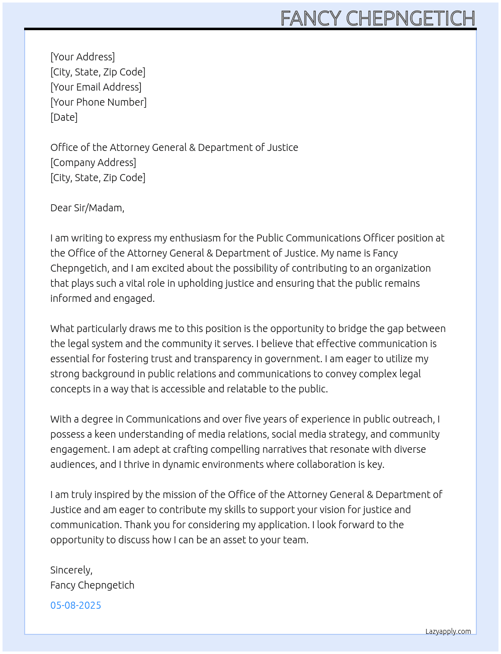 Cover letter for public communications officer - LazyApply