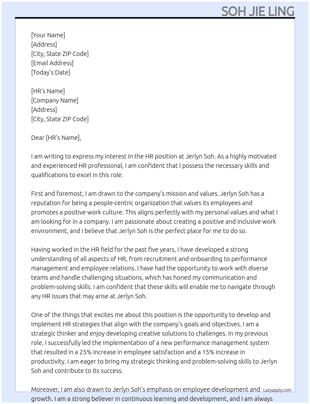 HR At Jerlyn Soh Cover Letter