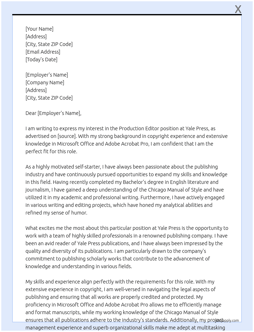 production editor At Yale press Cover Letter
