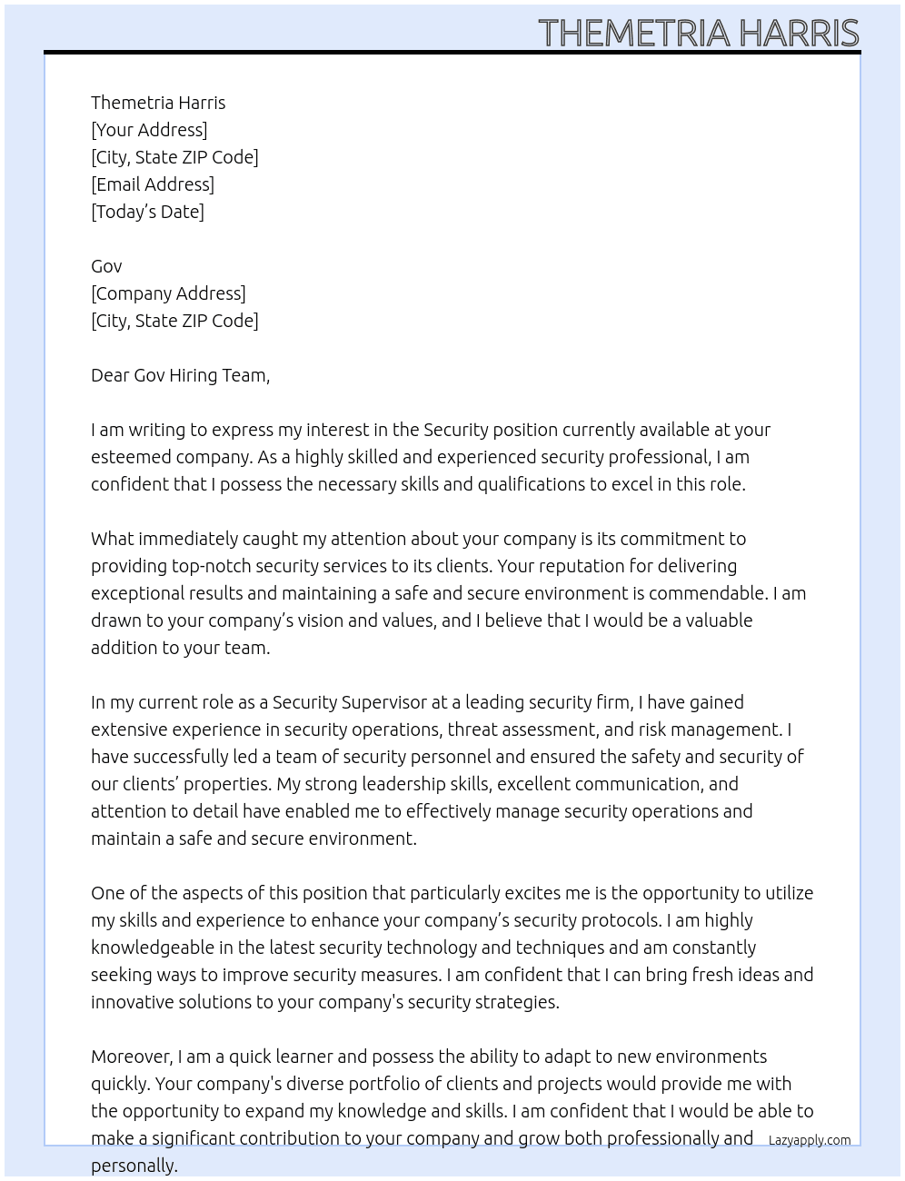 Security At gov Cover Letter