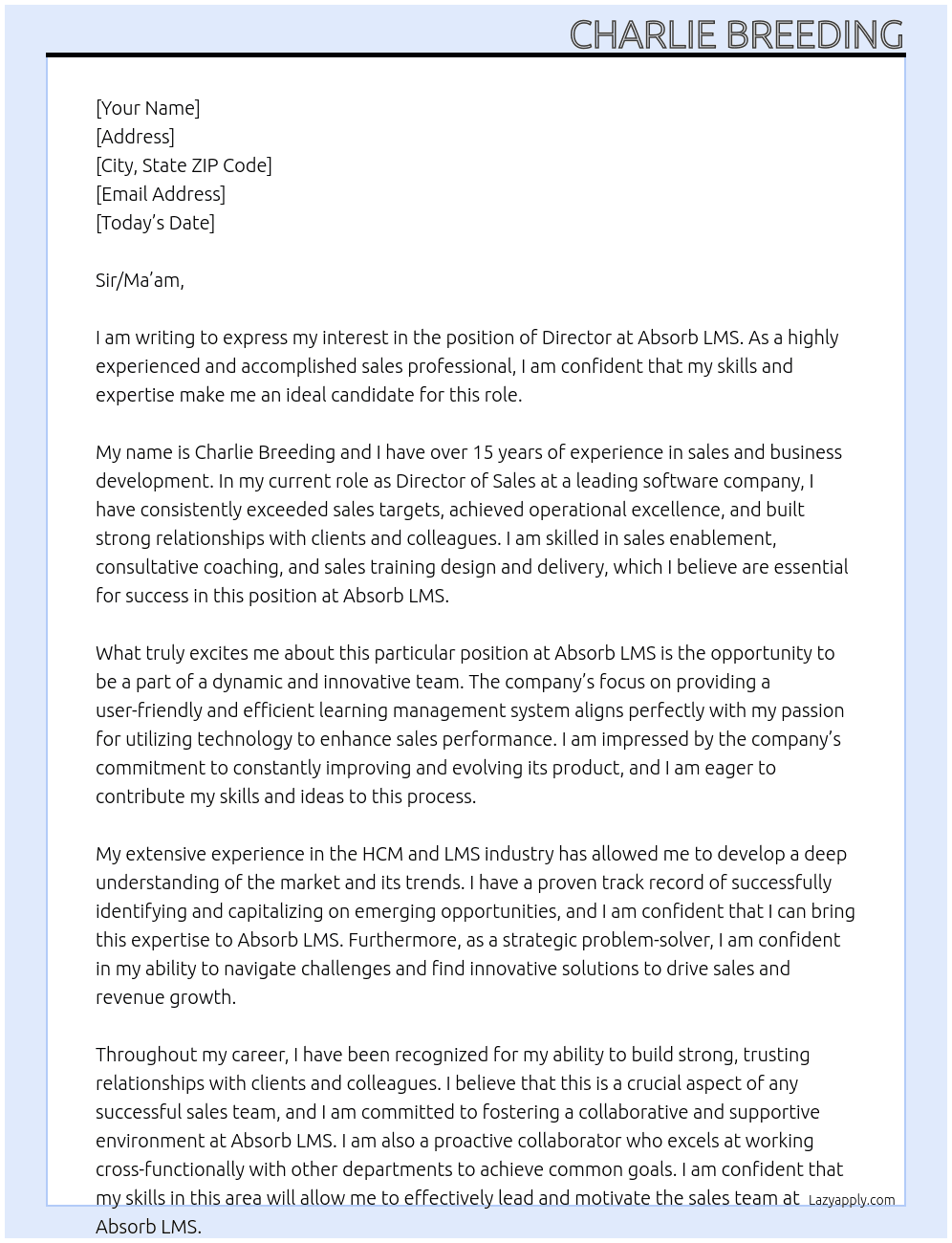 Dir. of  At Absorb LMS Cover Letter