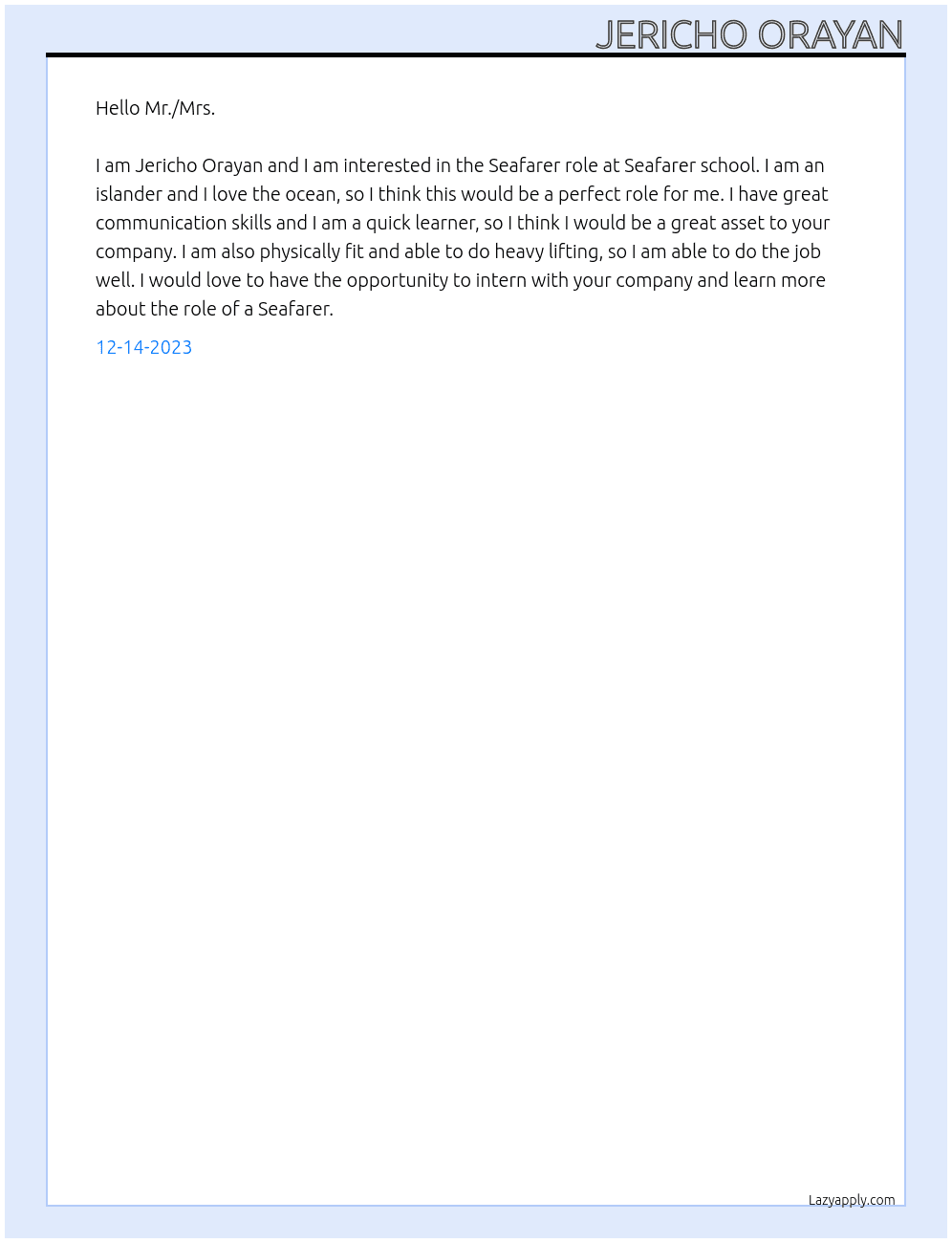 Seafarer At Seafarer school Cover Letter