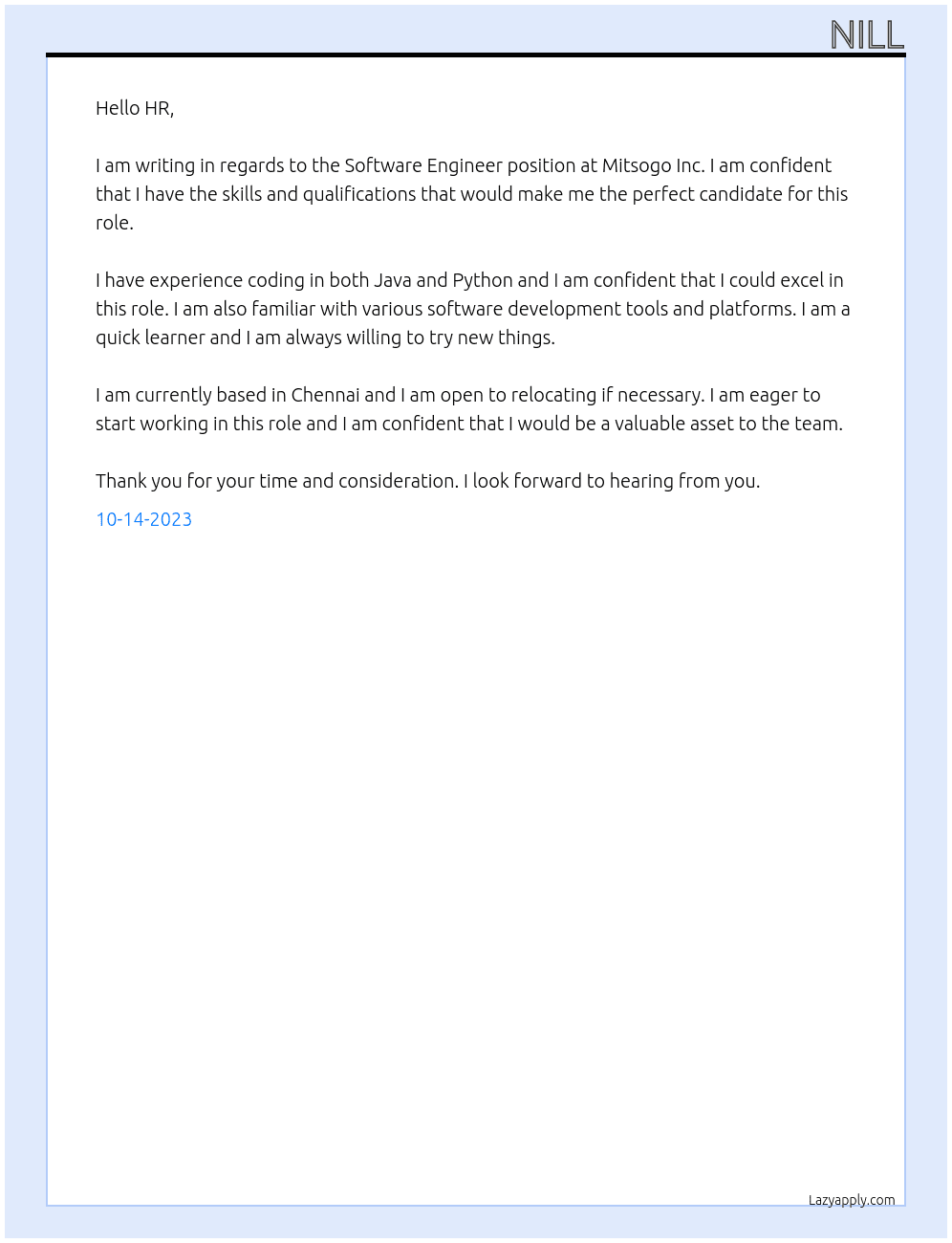 Software Engineer At Mitsogo Inc Cover Letter