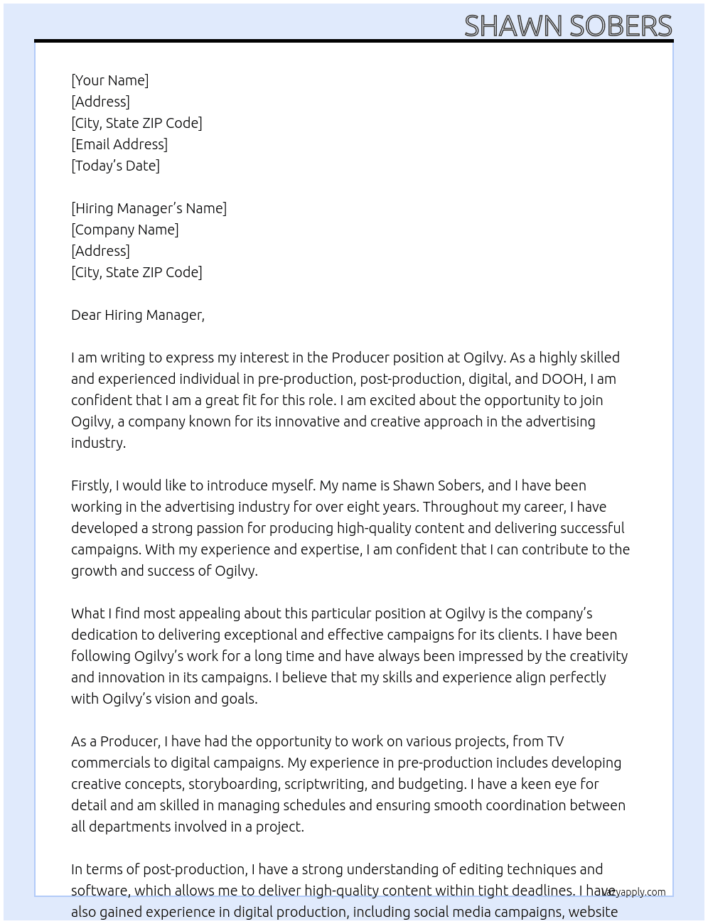 Producer At Ogilvy Cover Letter
