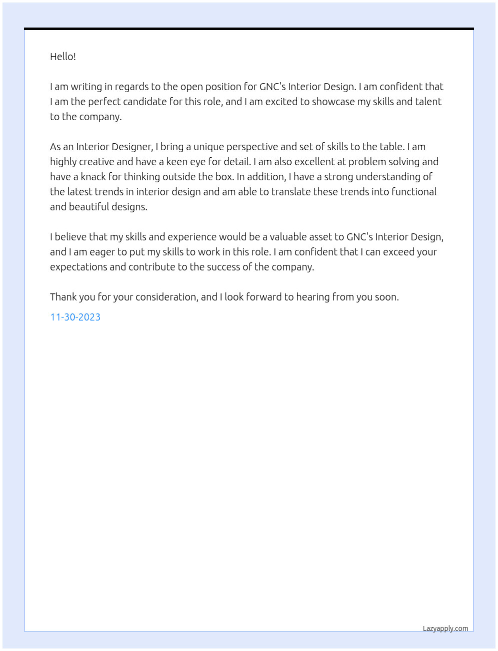 GNC's Interior Design At GNC's Interior Design Cover Letter