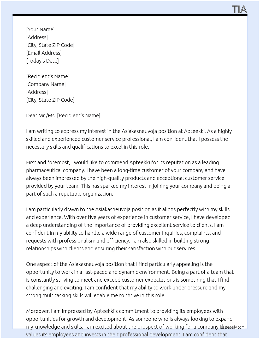 Asiakasneuvoja At Apteekki Cover Letter