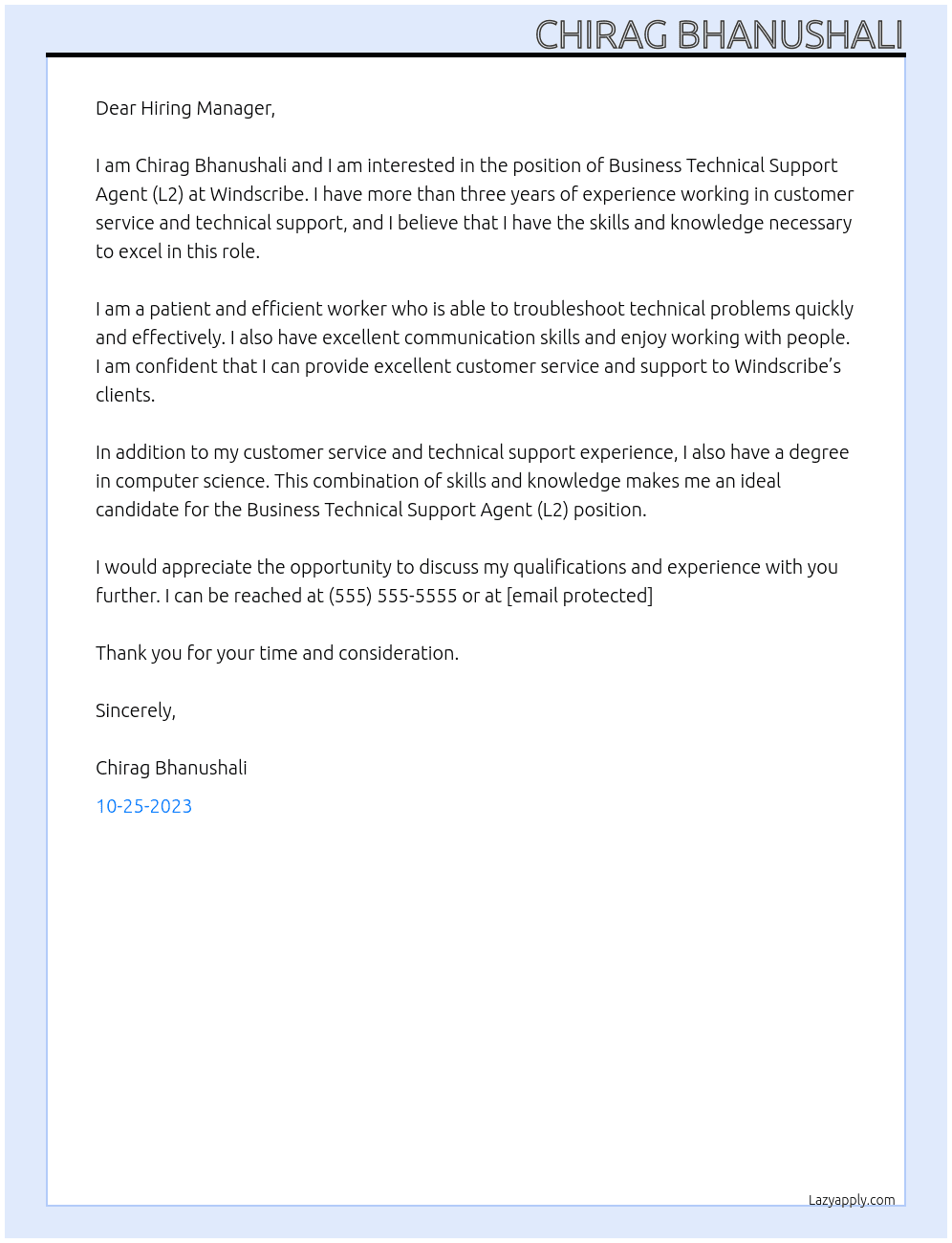 Business Technical Support Agent (L2) At  Windscribe Cover Letter