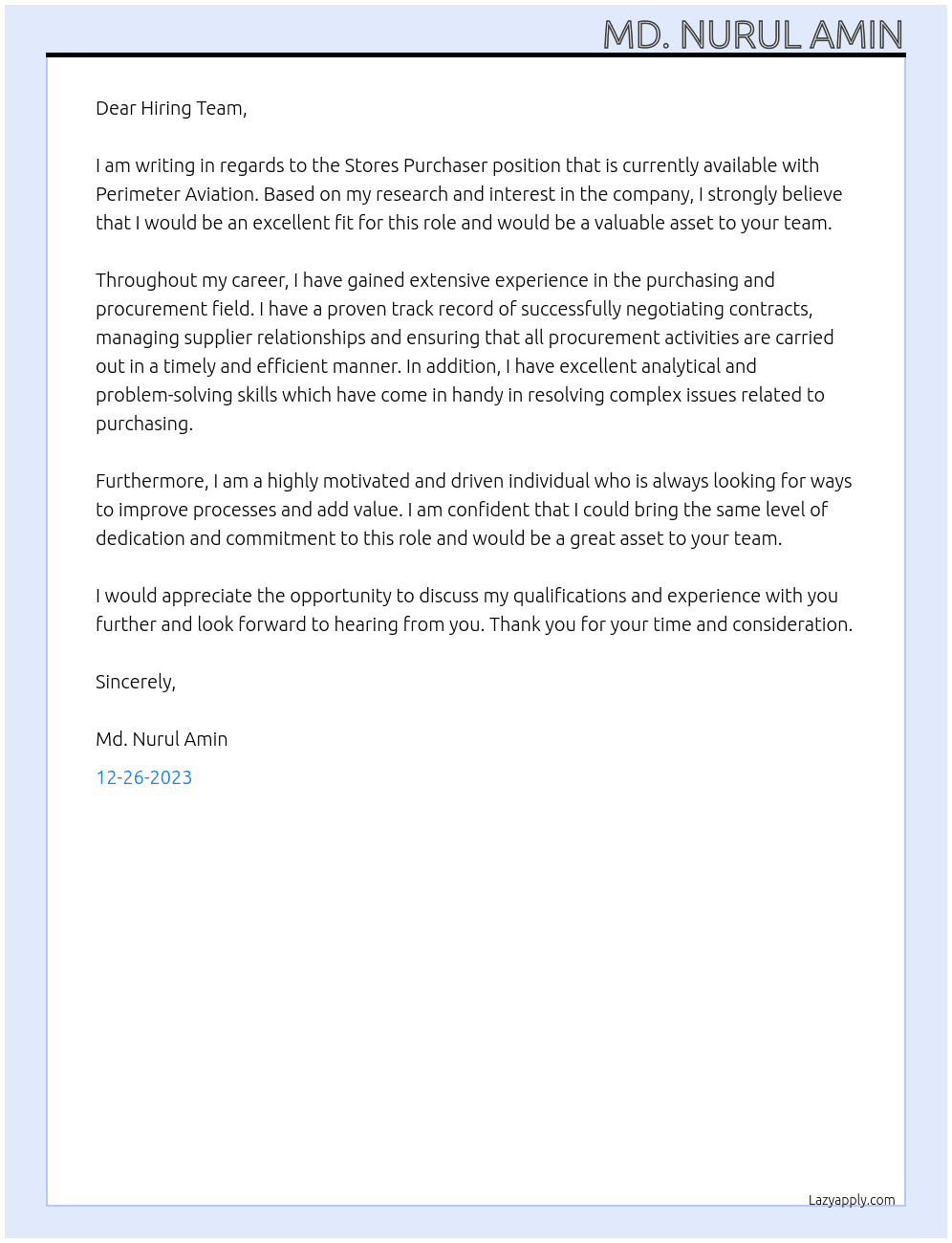 Stores Purchaser At Perimeter Aviation Cover Letter