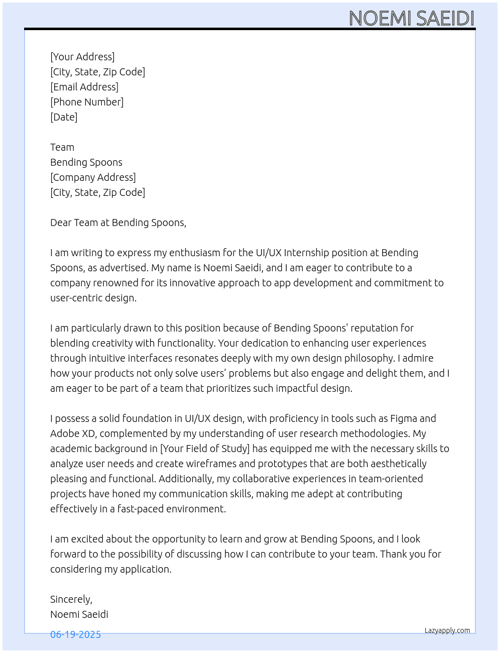 Cover letter for uiux internship - LazyApply