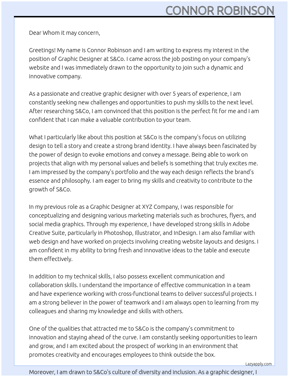 Graphic Designer At S&Co Cover Letter
