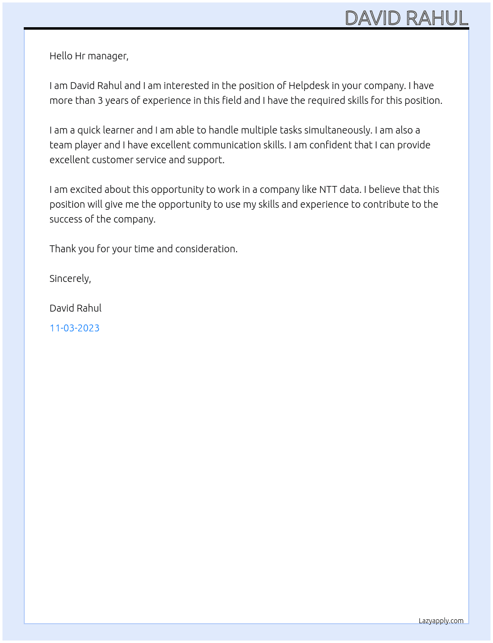 Cover letter for helpdesk - LazyApply
