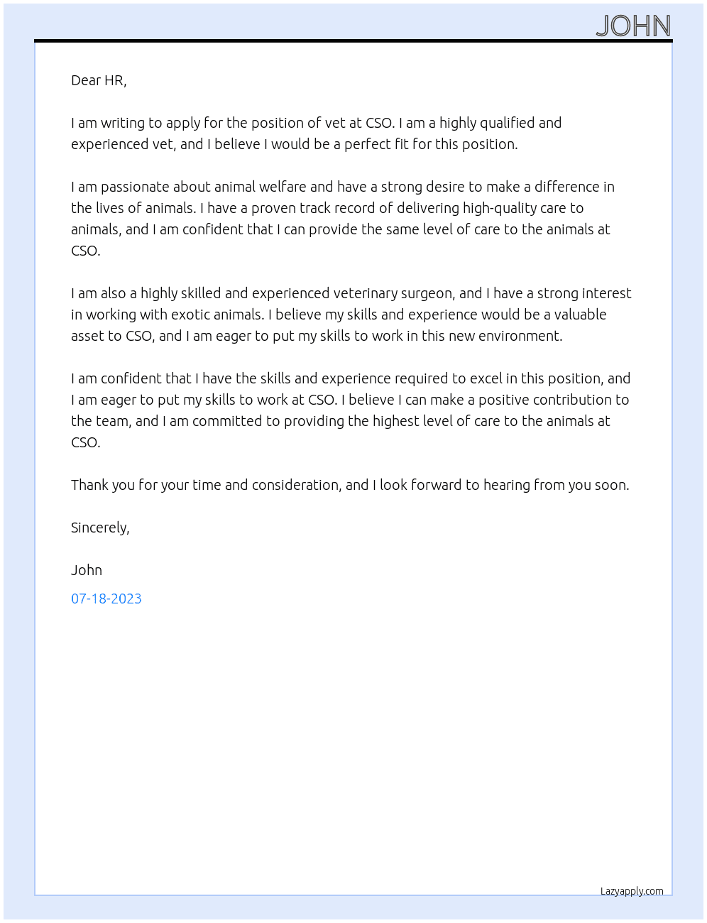 vet At cso Cover Letter
