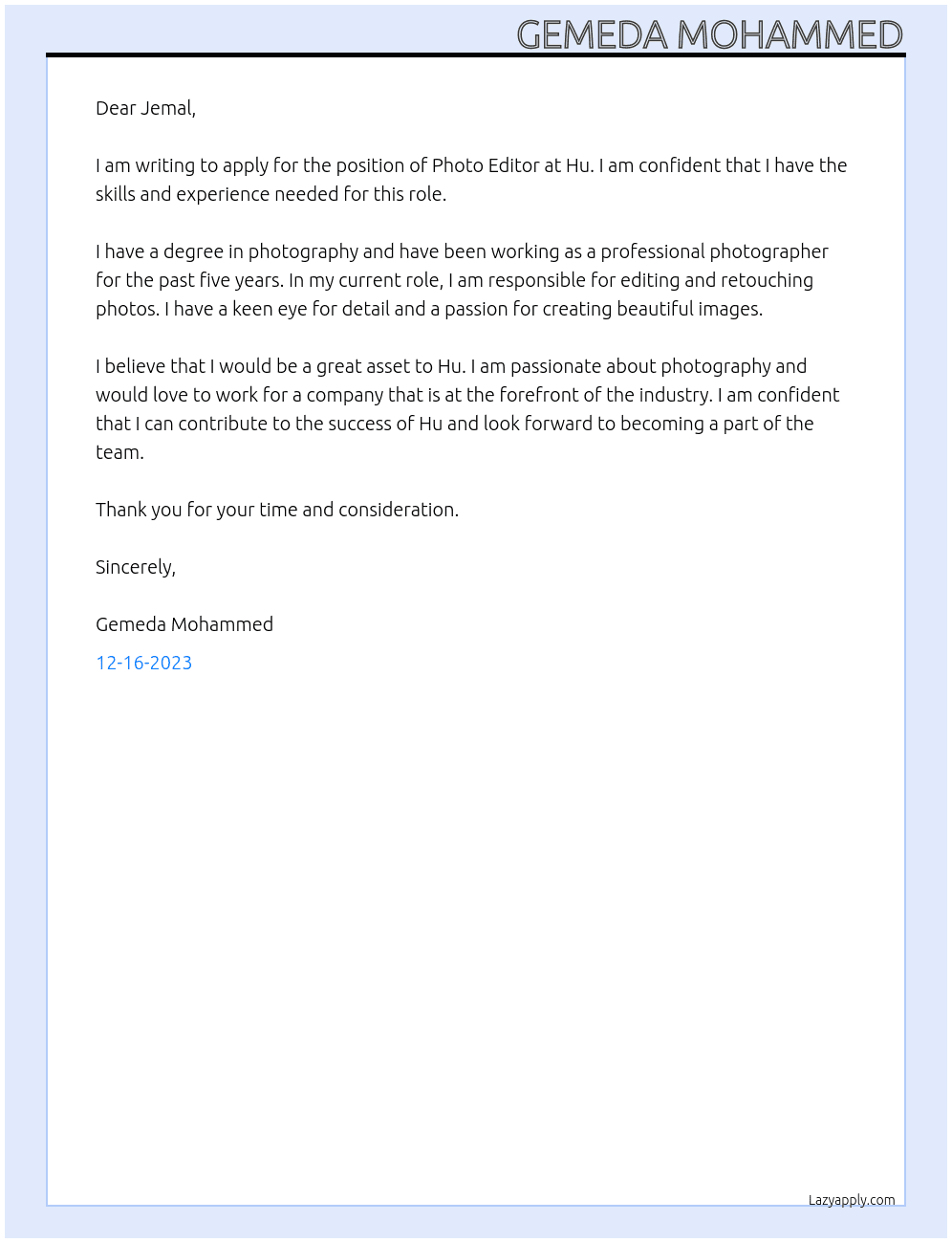 Photo edit At Hu Cover Letter