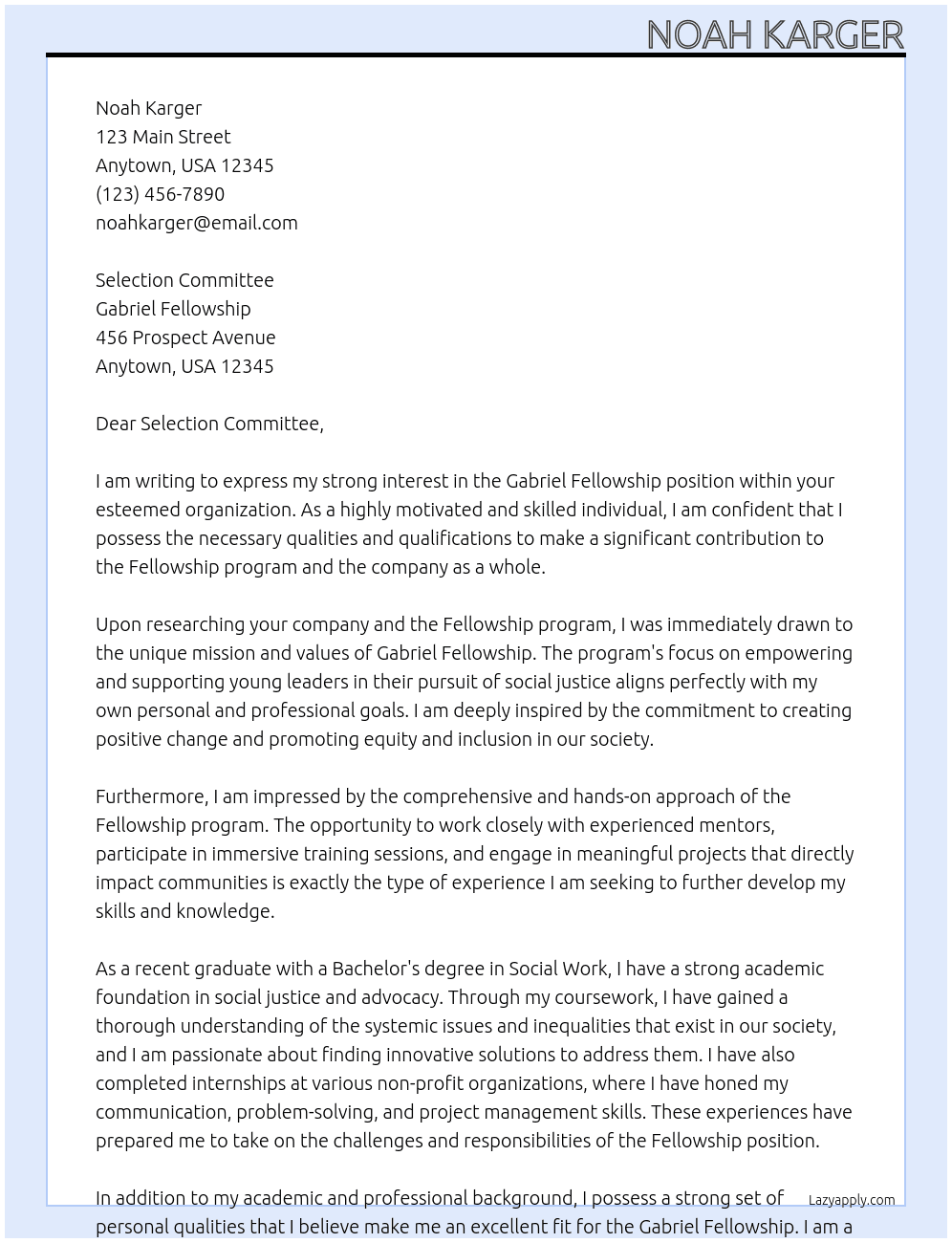 Gabriel Fellowship At Gabriel Fellowship Cover Letter