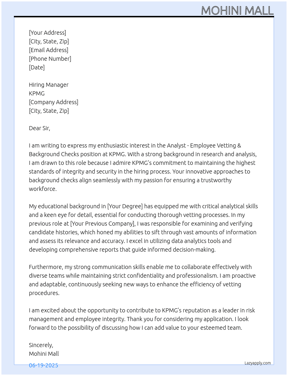 Cover letter for analyst-employee vetting & background checks - LazyApply