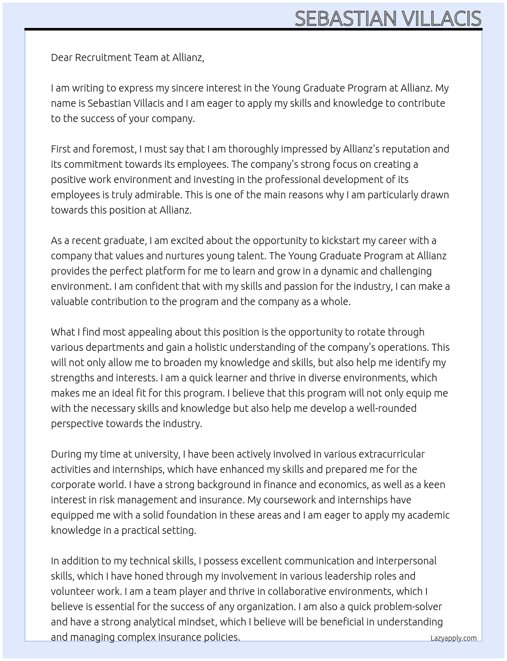 Young Graduate Program At Allianz Cover Letter