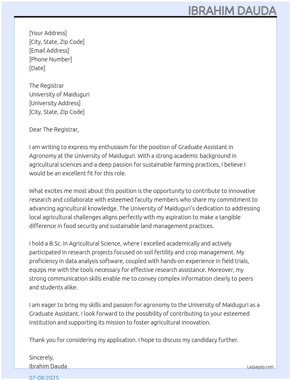 Cover letter for graduate assistant agronomy - LazyApply