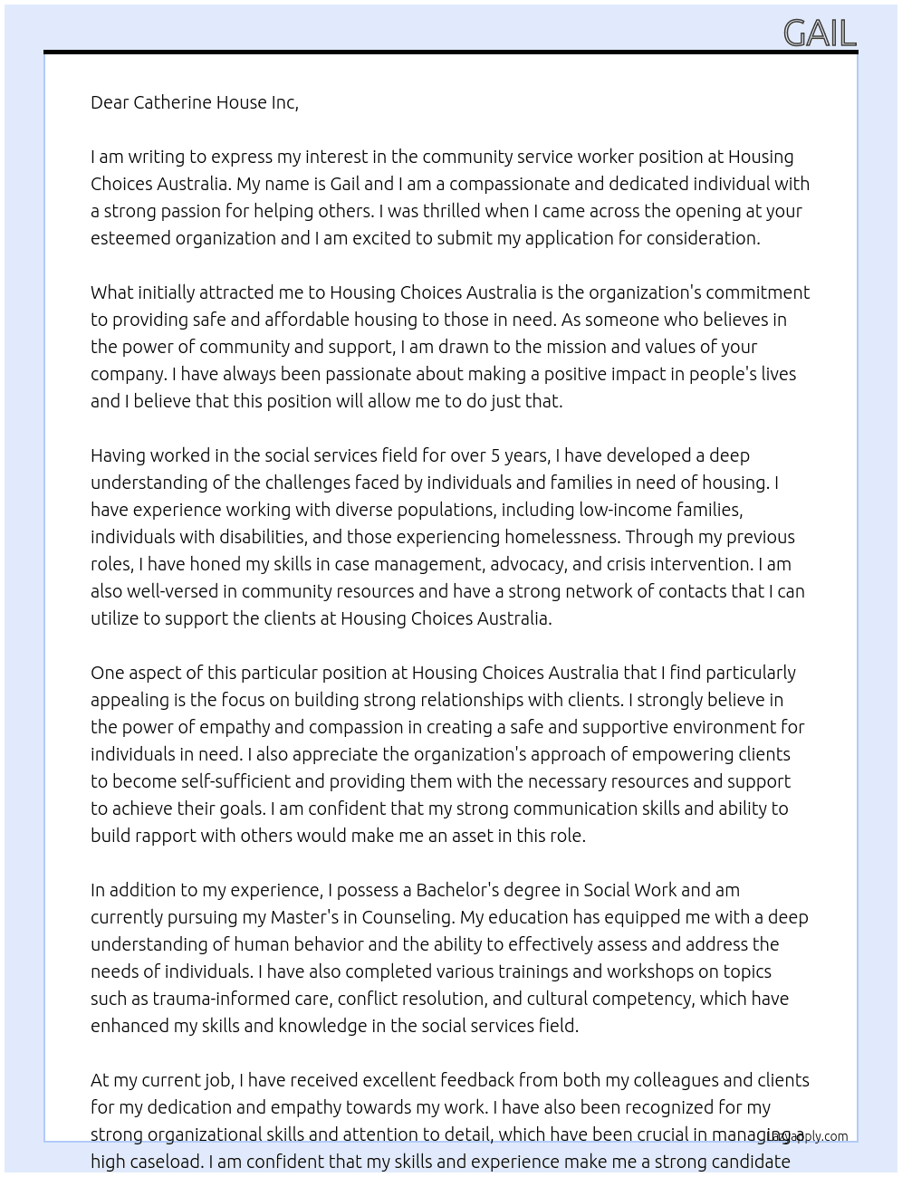 Cover letter for community service worker - LazyApply