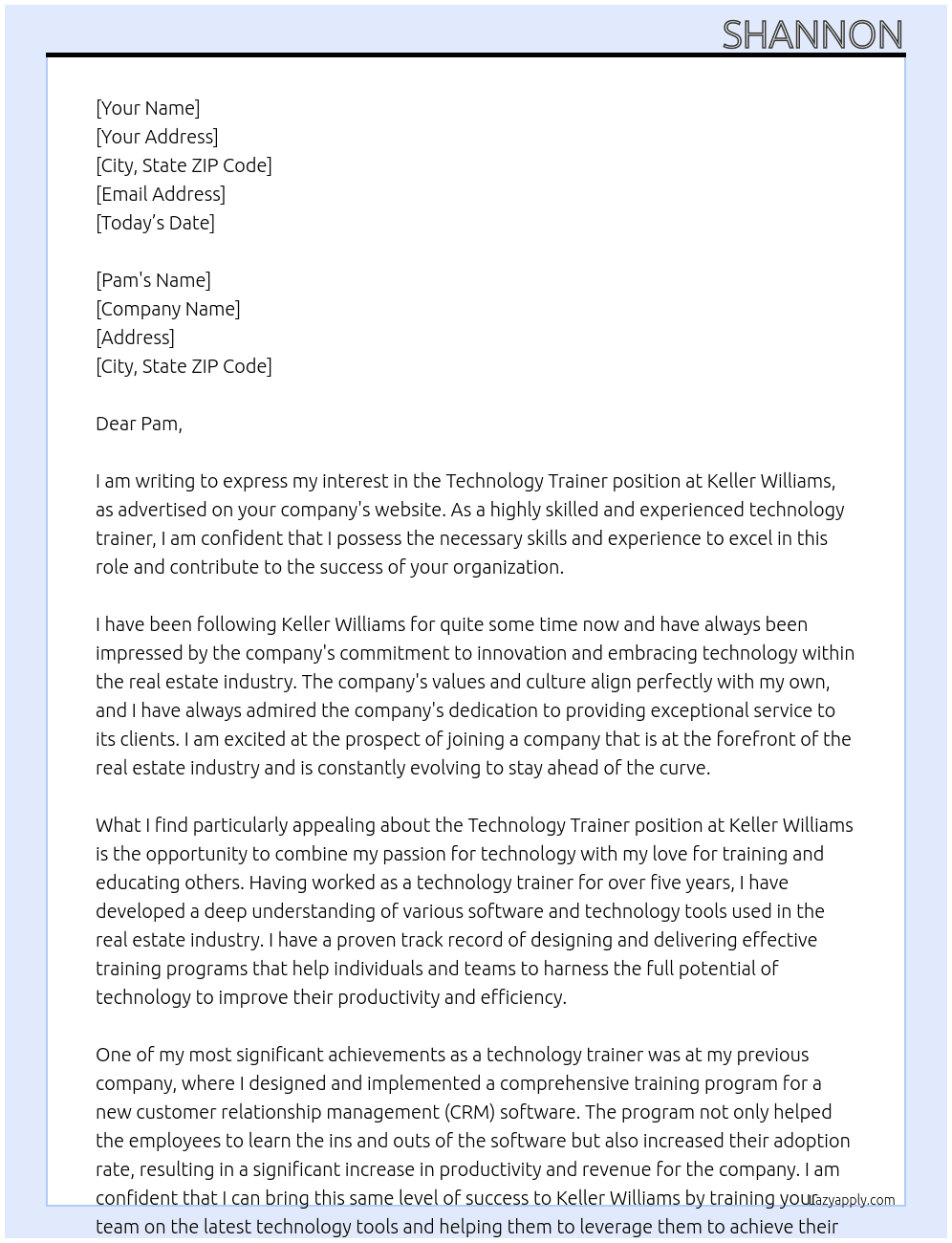 Technology Trainer At Keller Williams  Cover Letter