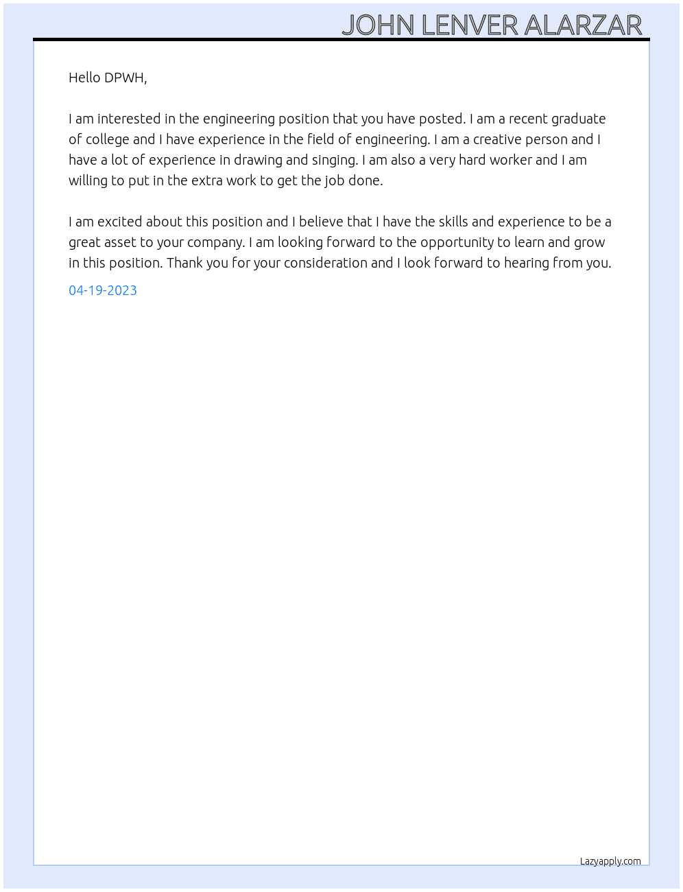 engeering  At DPWH  Cover Letter