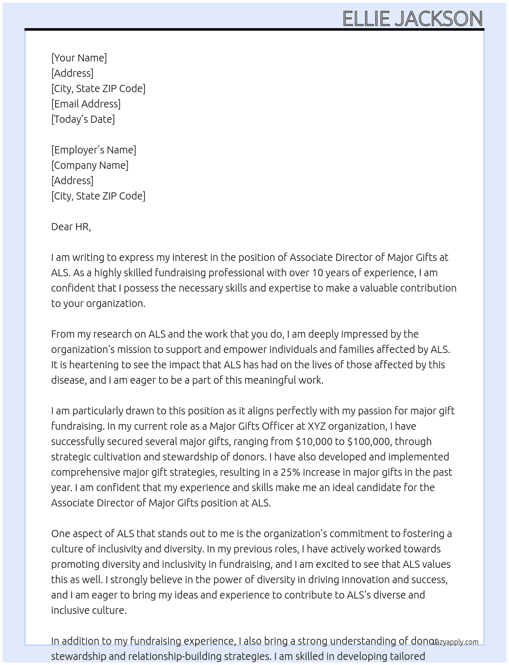 Associate Director of Major Gifts At ALS Cover Letter